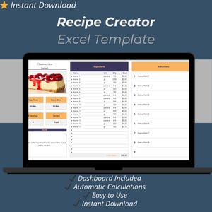Modelo de Excel para Criação de Receitas: Livro de Receitas Editável (100 Receitas)