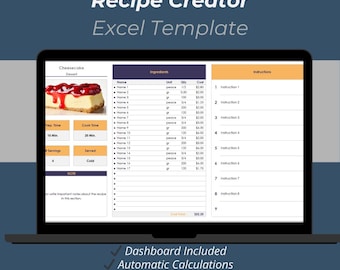 Recipe Creator Excel Template: Editable Cookbook (100 Recipes)