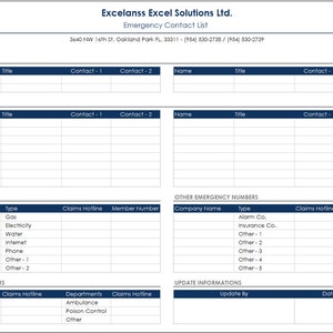 Editable emergency contact sheet for family and office use