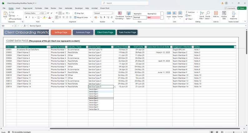 Client Onboarding Workflow Tracker Excel Template overview page