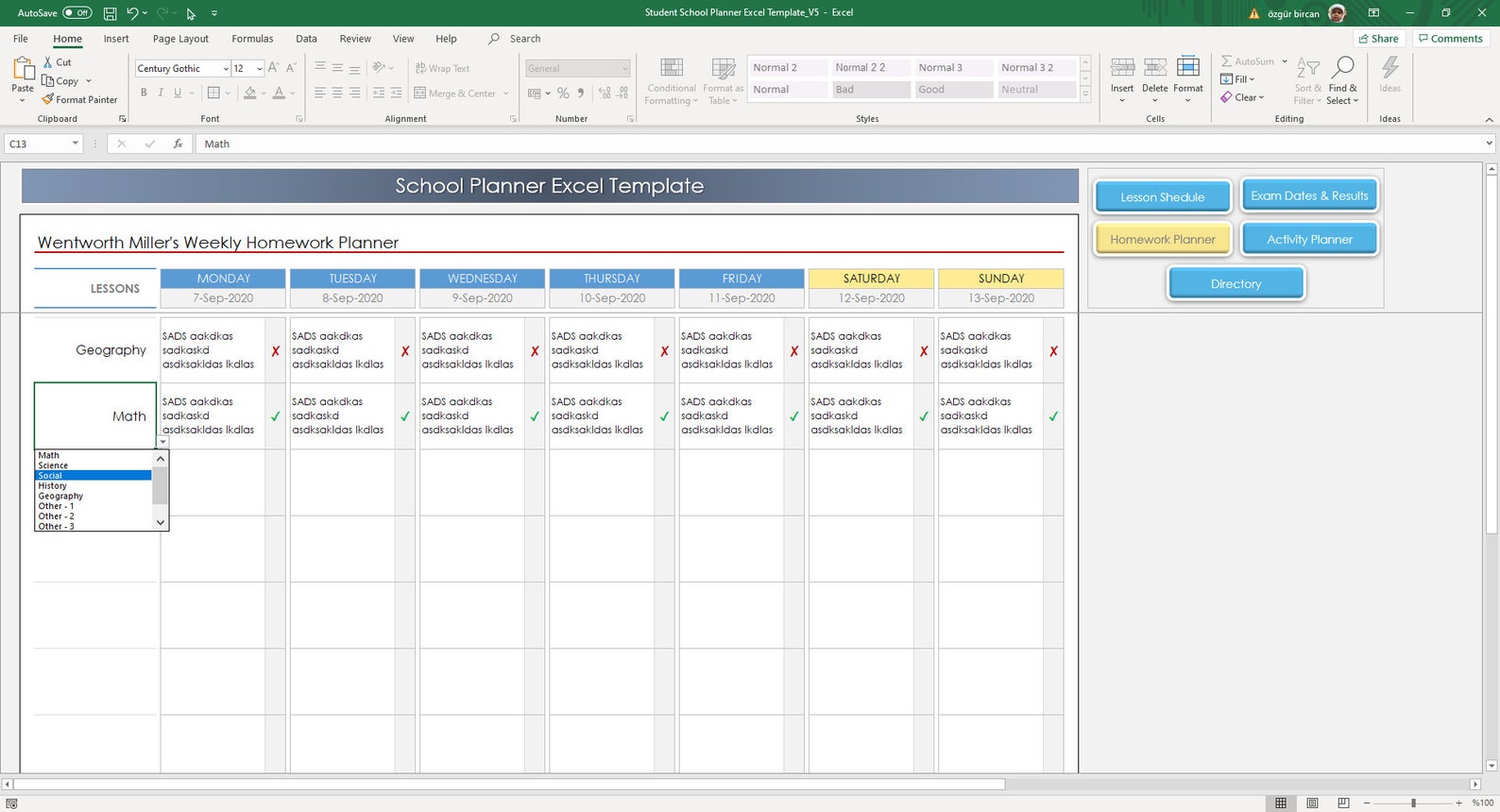 student-school-planner-excel-template-student-planner-etsy