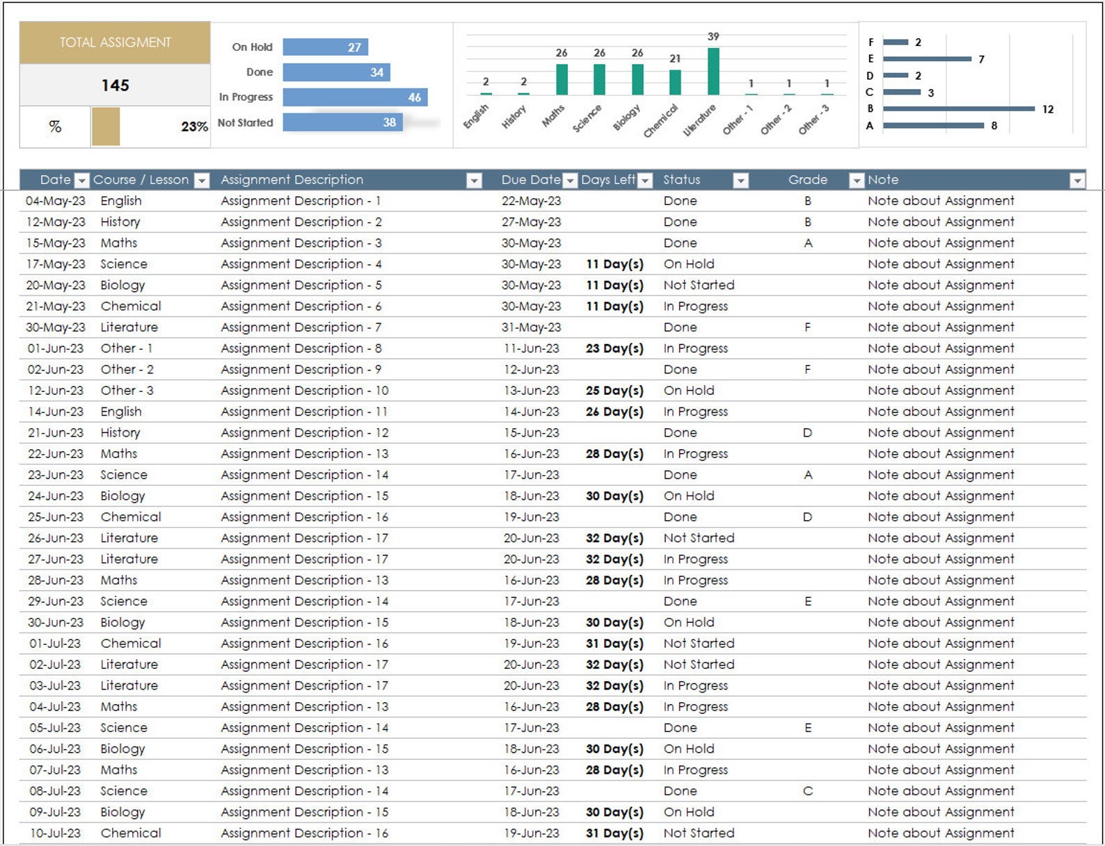 Assignment Tracker Example Excel Assignment Tracker Excel Template | Student Homework Planner & Study ...