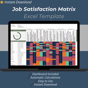 Employee Job Satisfaction Matrix Excel Template – HR Engagement & Employee Satisfaction Tracker Spreadsheet (Printable and Editable)