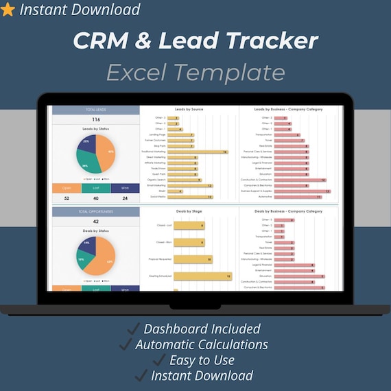 CRM & Lead Tracker Excel Template | Sales Pipeline and Client Management Spreadsheet | Deal Tracker Dashboard
