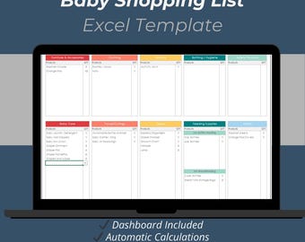 Plantilla de Excel para lista de compras para bebés / Lista de verificación para recién nacidos, planificador de registro (descarga digital)