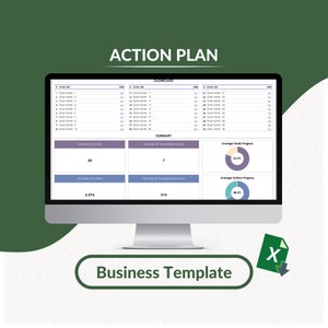 Szablon planu działania w programie Excel | Zarządzanie planem działania | Lista elementów działania | Śledzenie planu działania | Zarządzanie celem i planem działania | Plan projektu