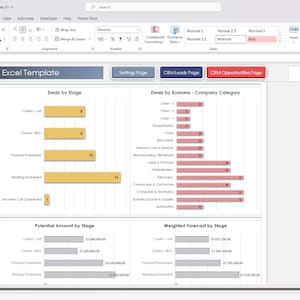 Client management CRM Excel sheet with auto totals and graphs