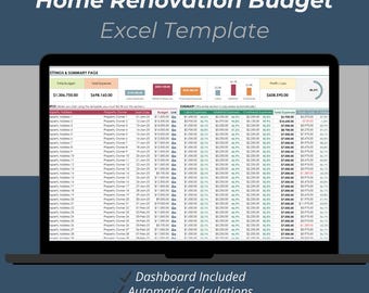 Home Renovation Budget Tracker Excel Template – 100 Projects Spreadsheet