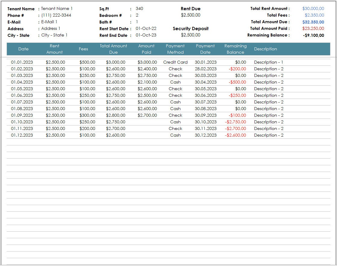 Landlord Rent Payment Tracker Excel Template – Rental Property Payment ...