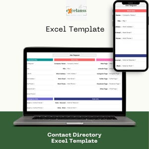 Contact Directory Excel Template: Business Contact List (Address,Phone, Email, Info)