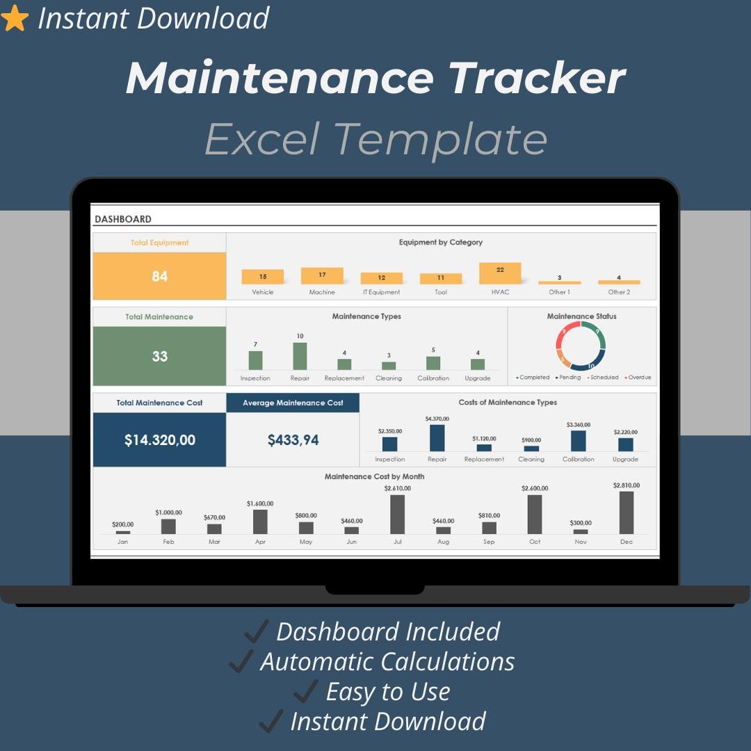 Equipment Maintenance Tracker Excel Template, Maintenance Log ...