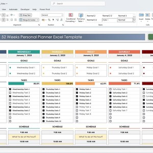 Weekly Personal Planner Excel Template | 52 Weeks Goals, Tasks ...