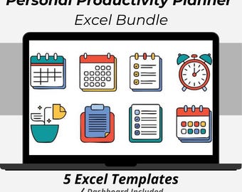 Personal Productivity Planner Excel Bundle: Daily, Weekly, Habit, Goal Templates (Digital Download)