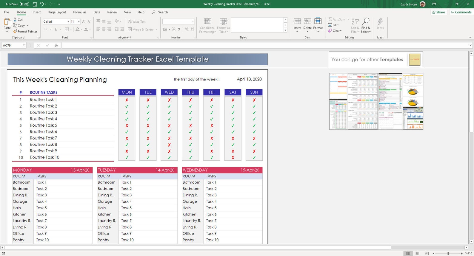 Weekly Cleaning Tracker Excel Template: Printable Cleaning Planner - Etsy