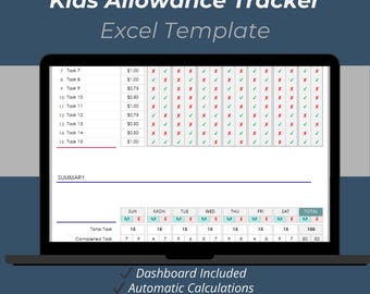Plantilla de Excel para el registro de gastos de los niños: Registro de tareas y dinero para gastos (imprimible)