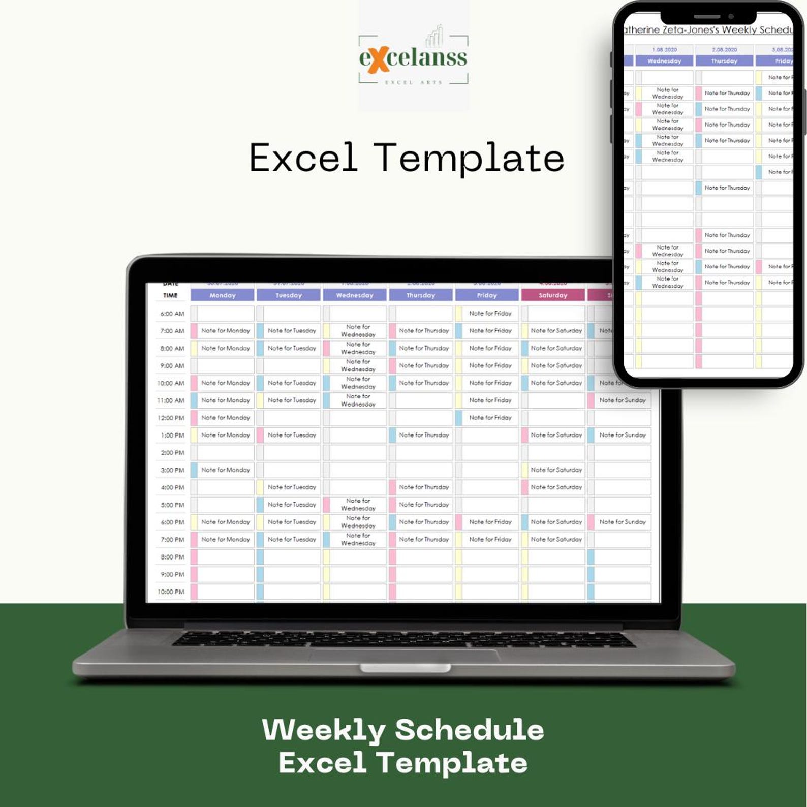 Weekly Schedule Excel Template: Fillable Planner (printable) - Etsy