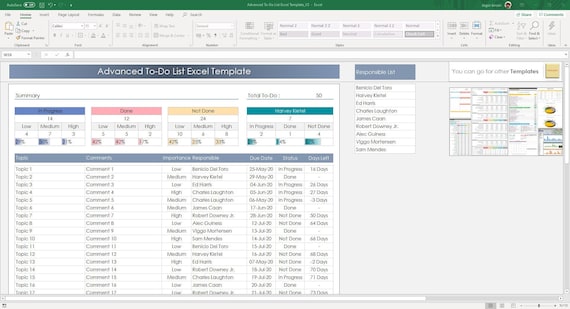 Advanced To Do List Modello Excel Pianificatore Stampabile Etsy