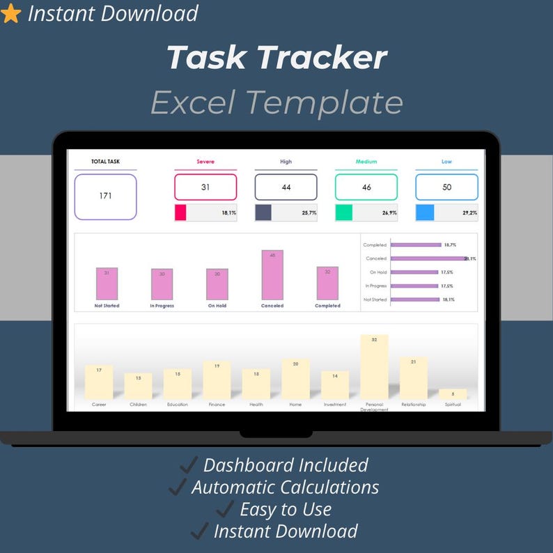 Task Tracker Excel Template: Task Planner and Dashboard, Personal to Do ...