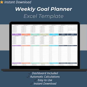 Plantilla de Excel para planificador de objetivos semanales / Hoja de cálculo de productividad para el establecimiento de objetivos y el seguimiento de tareas, planificador descendente