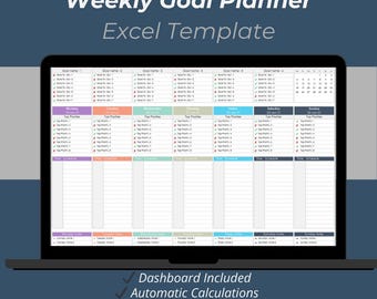 Weekly Goal Planner Excel Template | Productivity Task Tracker Spreadsheet
