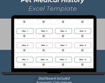 Pet Medical History Excel Template: Health Tracker & Veterinary Records (Digital Download)