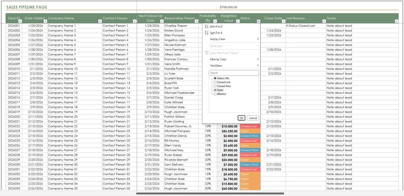 Sales Pipeline Excel Template | CRM Sales Tracker & Lead Management ...