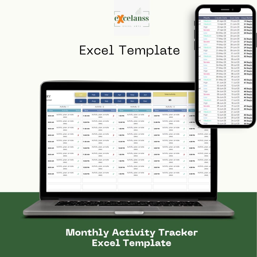 Editable Monthly Activity Tracker Excel Template Printable Etsy