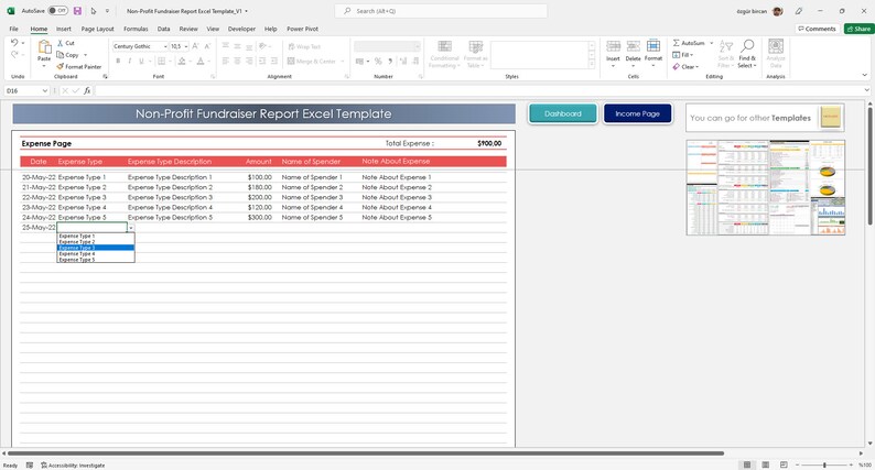 Planilha do Excel para Captação de Recursos de Organizações Sem Fins Lucrativos | Controle de Receitas e Despesas de Eventos Beneficentes imagem 4