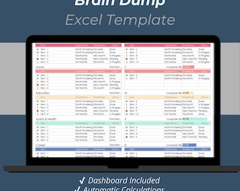 Brain Dump Excel Template - Druckbare Planer & Ideen Organizer Arbeitsblatt