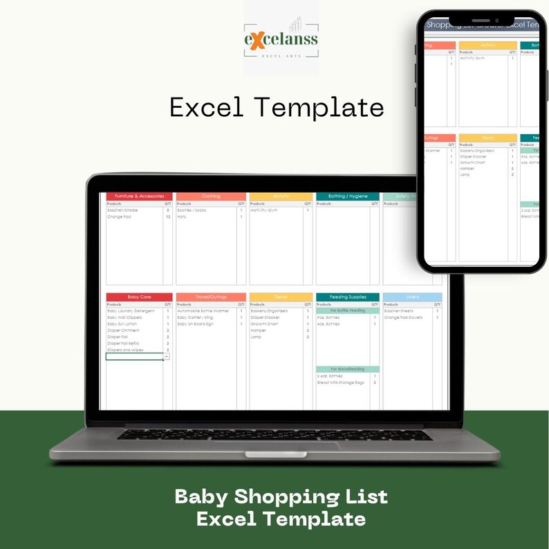 Baby Shopping List Excel Template: Printable Shopping Tracker (digital ...