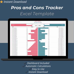 Pros and Cons Tracker Excel Template | Decision Making & Comparison Spreadsheet