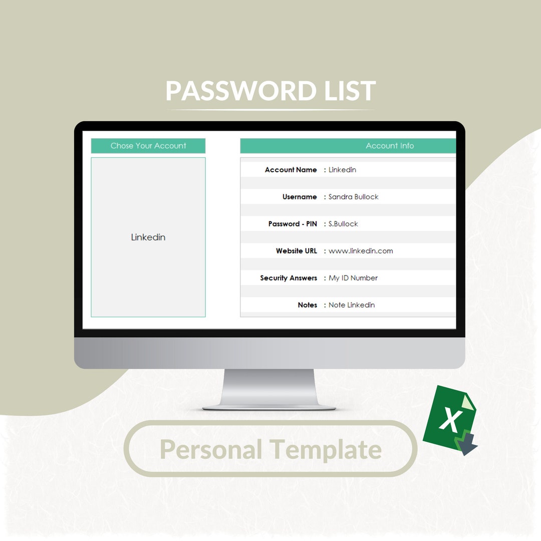 Password List Excel Template | Password List Planner | Password Tracker ...