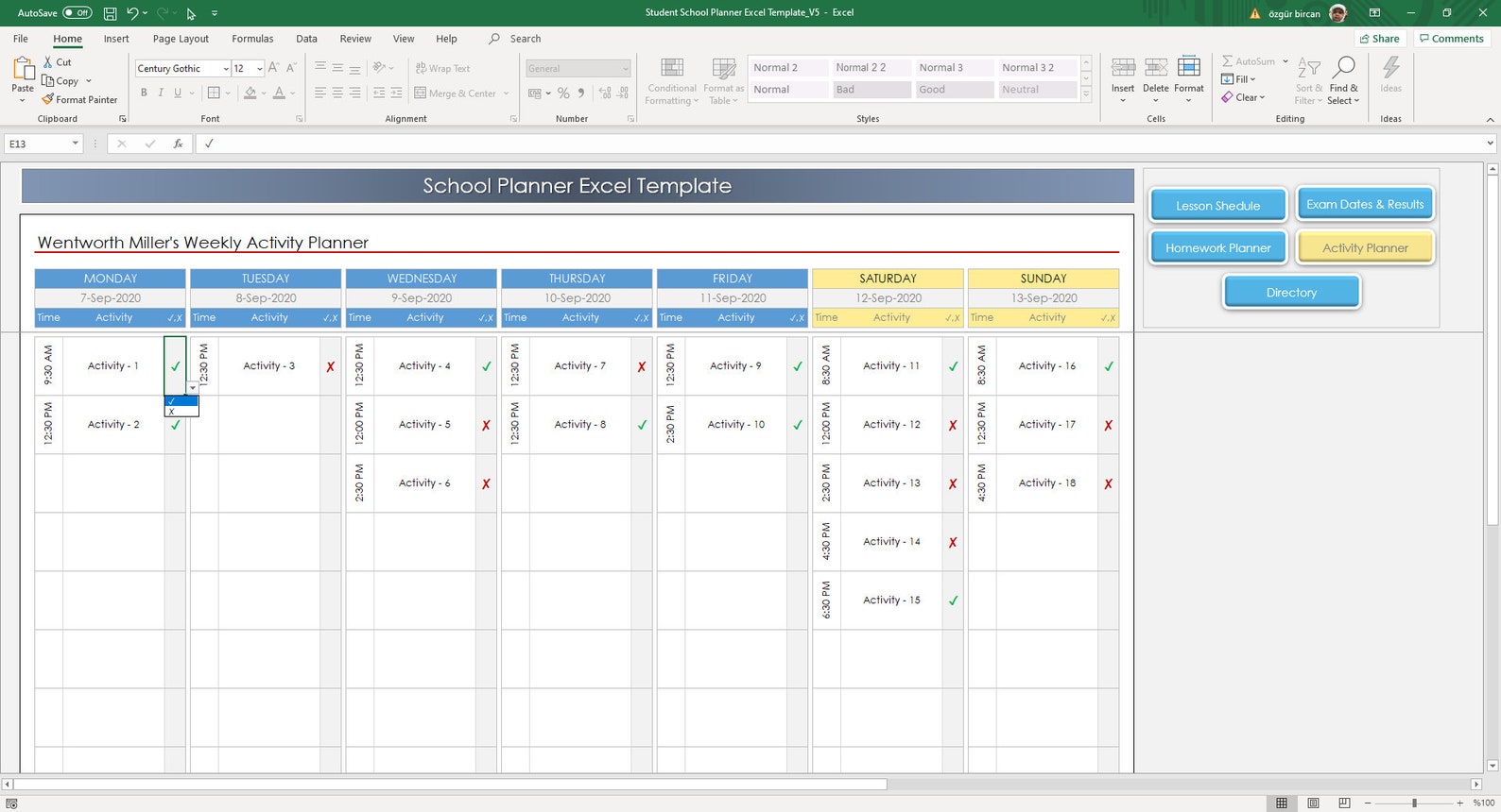student-school-planner-excel-template-student-planner-etsy-ireland
