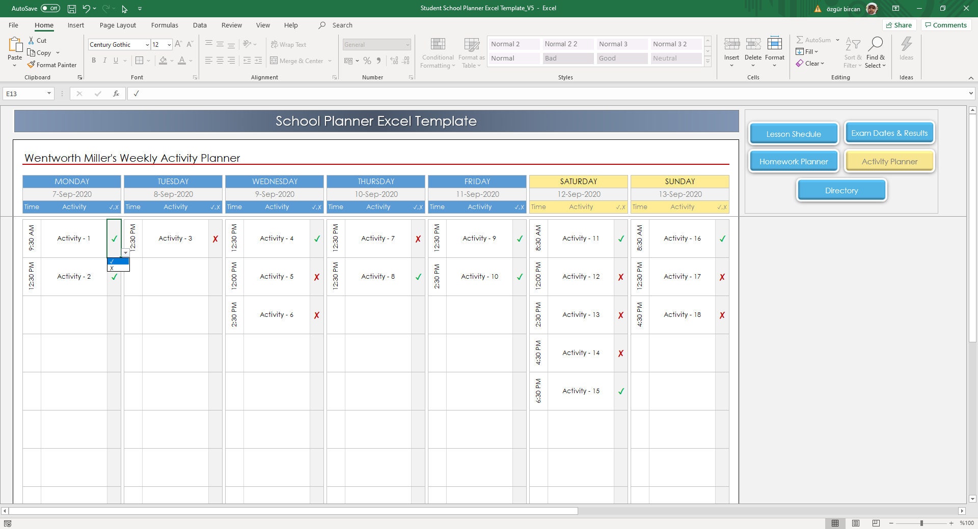 Student School Planner Excel Template Student Planner Etsy Ireland
