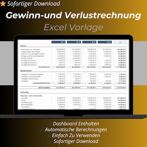 Gewinn- und Verlustrechnung Excel Vorlage Übersicht