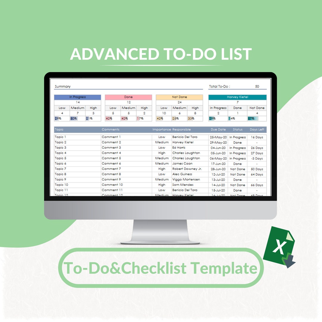 Advanced To-do List Excel Template | Printable Planner | To-do List ...
