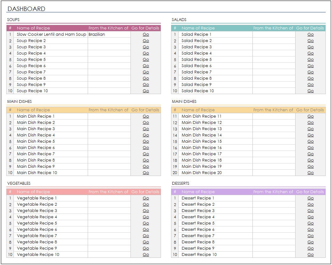 Excel Template For Recipes Excel Template For Recipes
