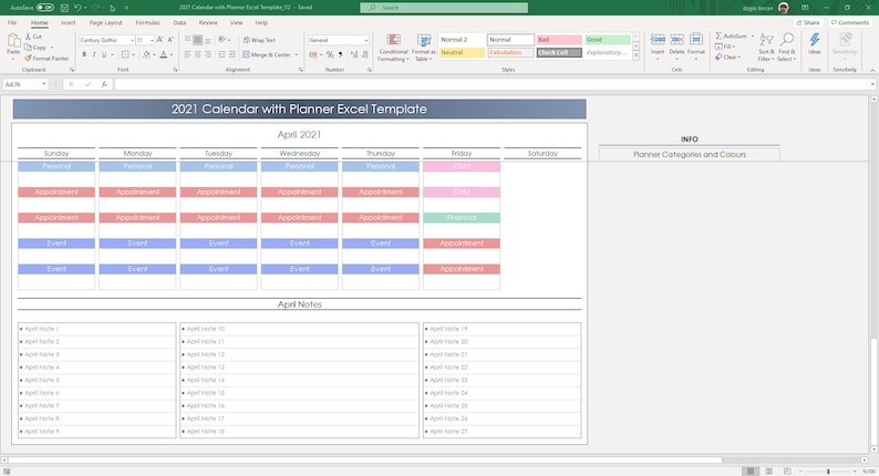 2026 Excel planner template with monthly tracking pages