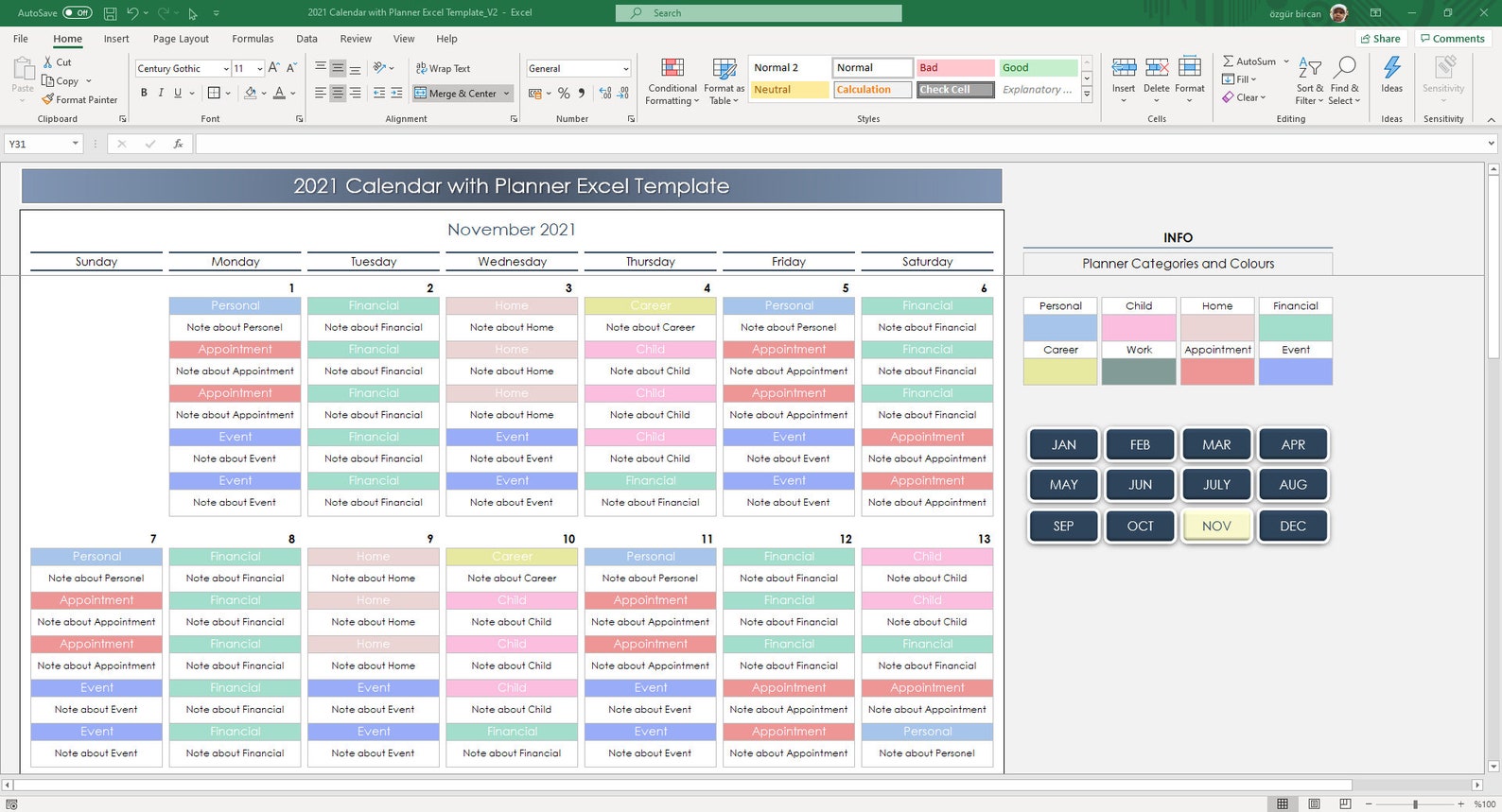2023 Calendar With Planner Excel Template Excel Planner - Etsy UK