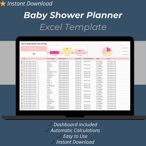 Baby Shower Planner Excel Vorlage – Gästeliste, Budget & Checkliste