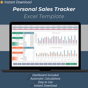 Excel de suivi des ventes personnel | Performance des ventes sur 12 mois et tableau de bord KPI