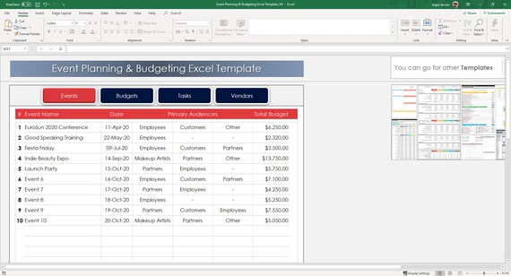 Eventplanung Budgetierung Excel Vorlage Etsy