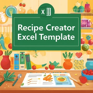 Recipe Creator Excel Template: 50 Recipes in 5 Categories with Individual Pages