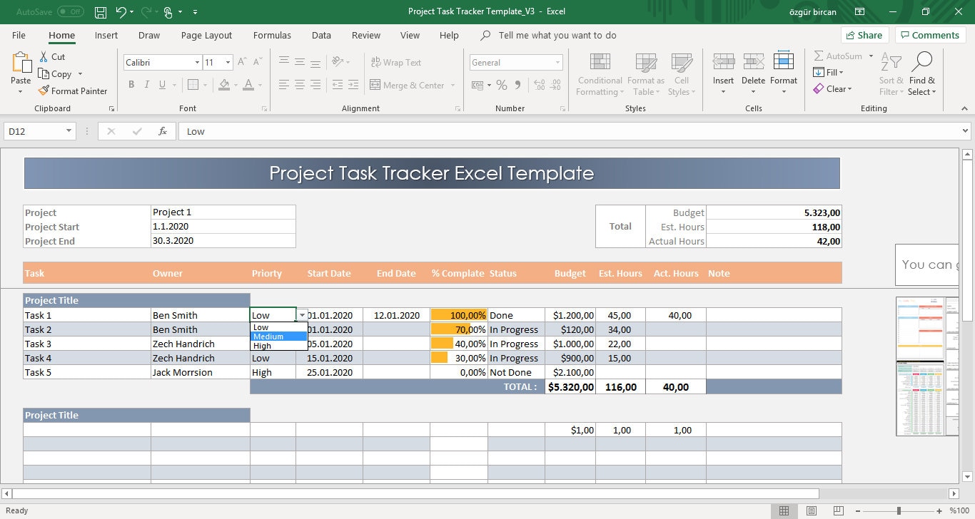 excel task tracking template