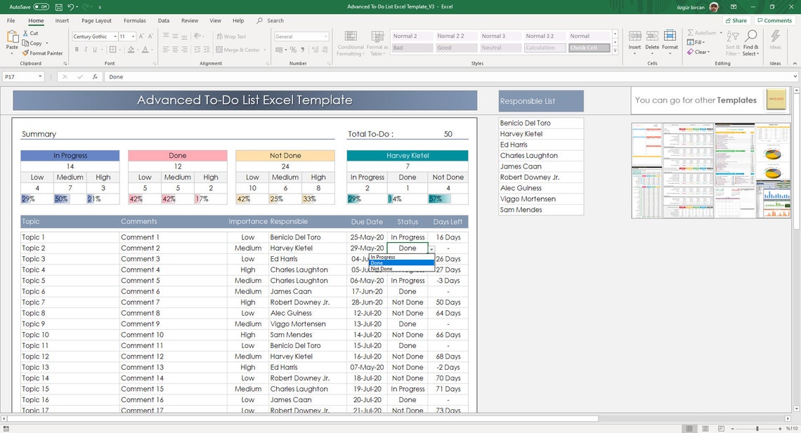 Advanced To-do List Excel Template Printable Planner To-do - Etsy