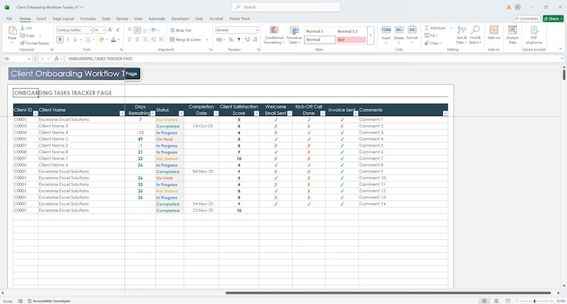 Excel onboarding process tracker for freelancers and agencies