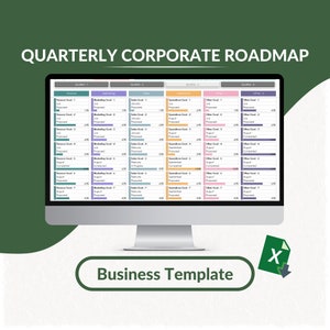 Quarterly Corporate Roadmap Excel Vorlage | Business Planer | Roadmap Tracker | Excel Dashboard | Bearbeitbare Tabelle | Befüllbares Blatt