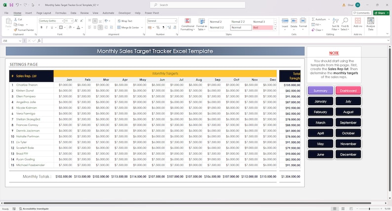 Monthly Sales & Target Tracker Excel Template: 12 Months Performance ...