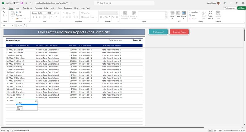 Planilha do Excel para Captação de Recursos de Organizações Sem Fins Lucrativos | Controle de Receitas e Despesas de Eventos Beneficentes imagem 6