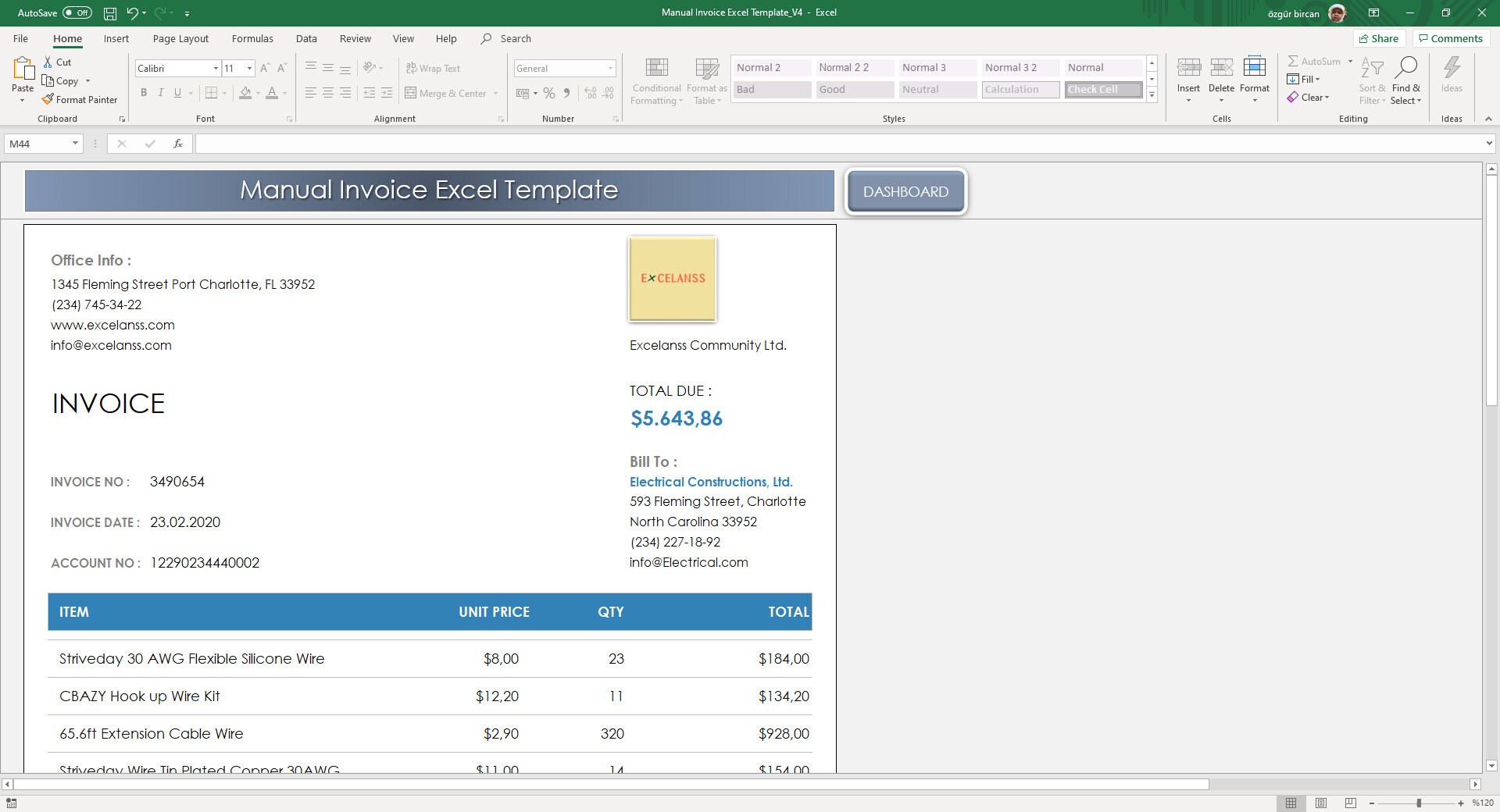 Manual Invoice Excel Template Invoice Tracker Printable - Etsy